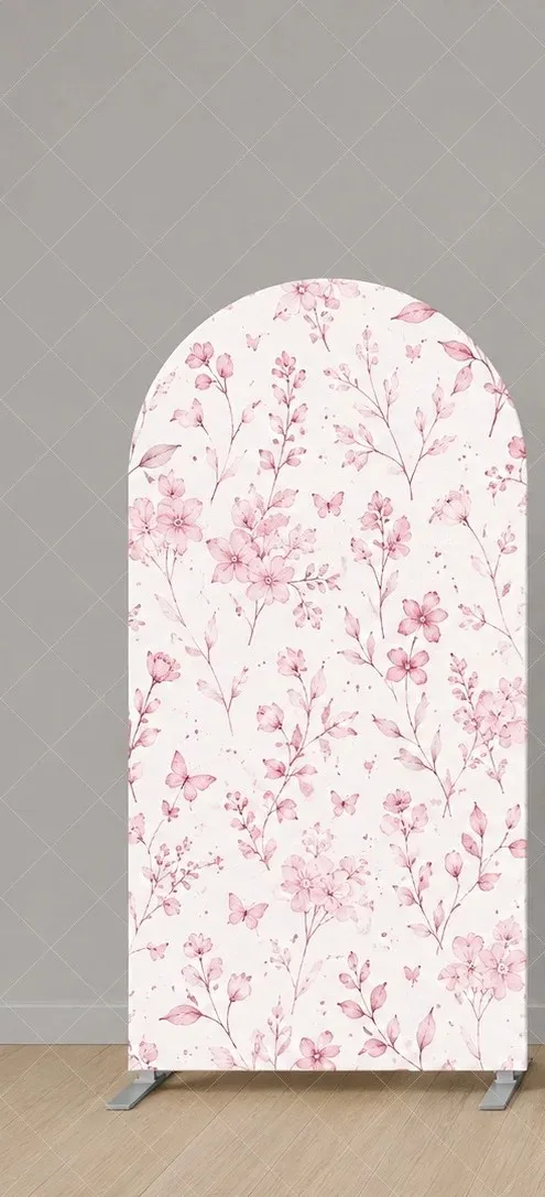 We Can Bearly Wait Arch Backdrop Cover Pink Floral Teddy Bear Bow Three Panel Baby Shower Gender Reveal  Background