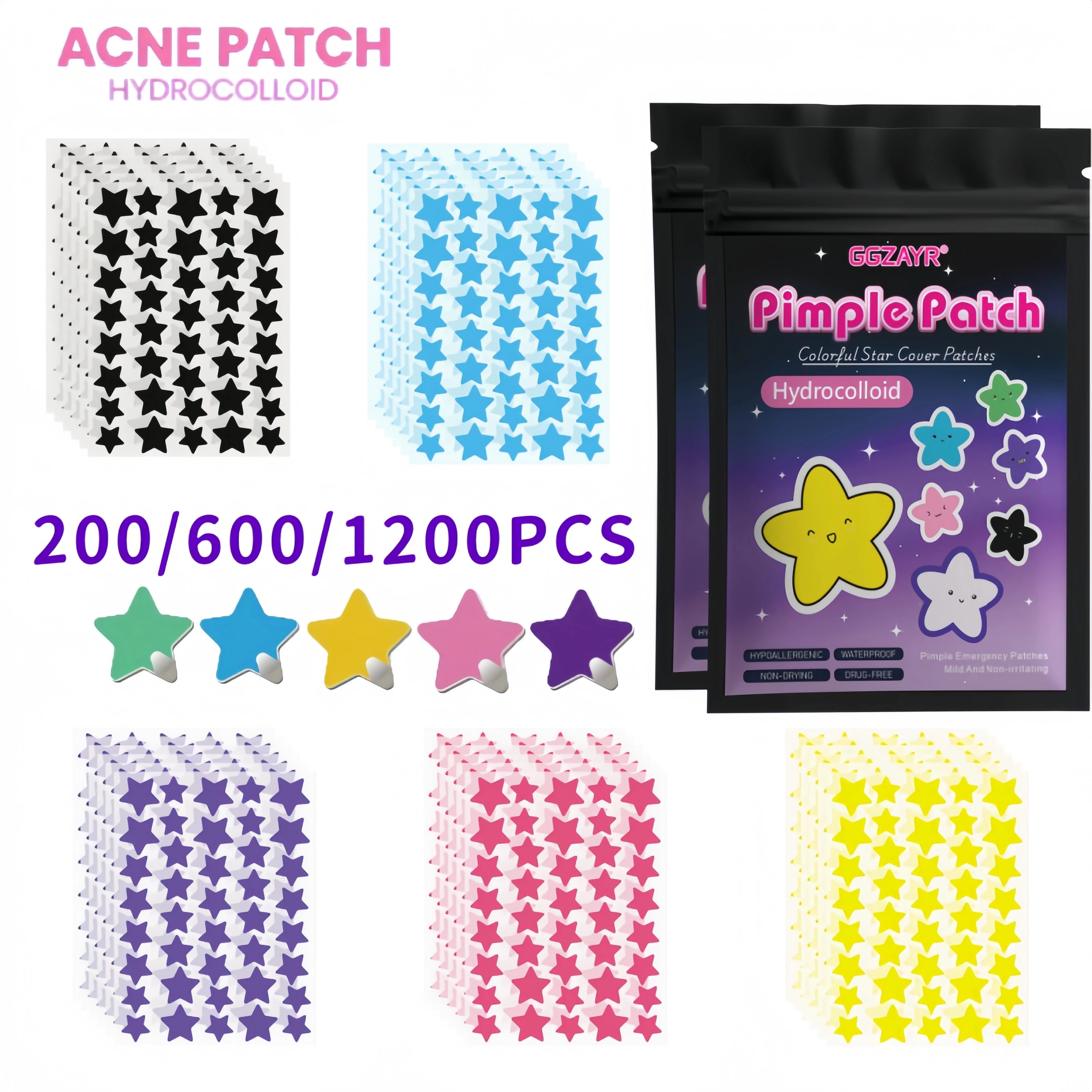 200/600/1200pcs Star Style Hydrocolloid Acne Patches Cute Pimple Stickers Blemish Spot Treatment