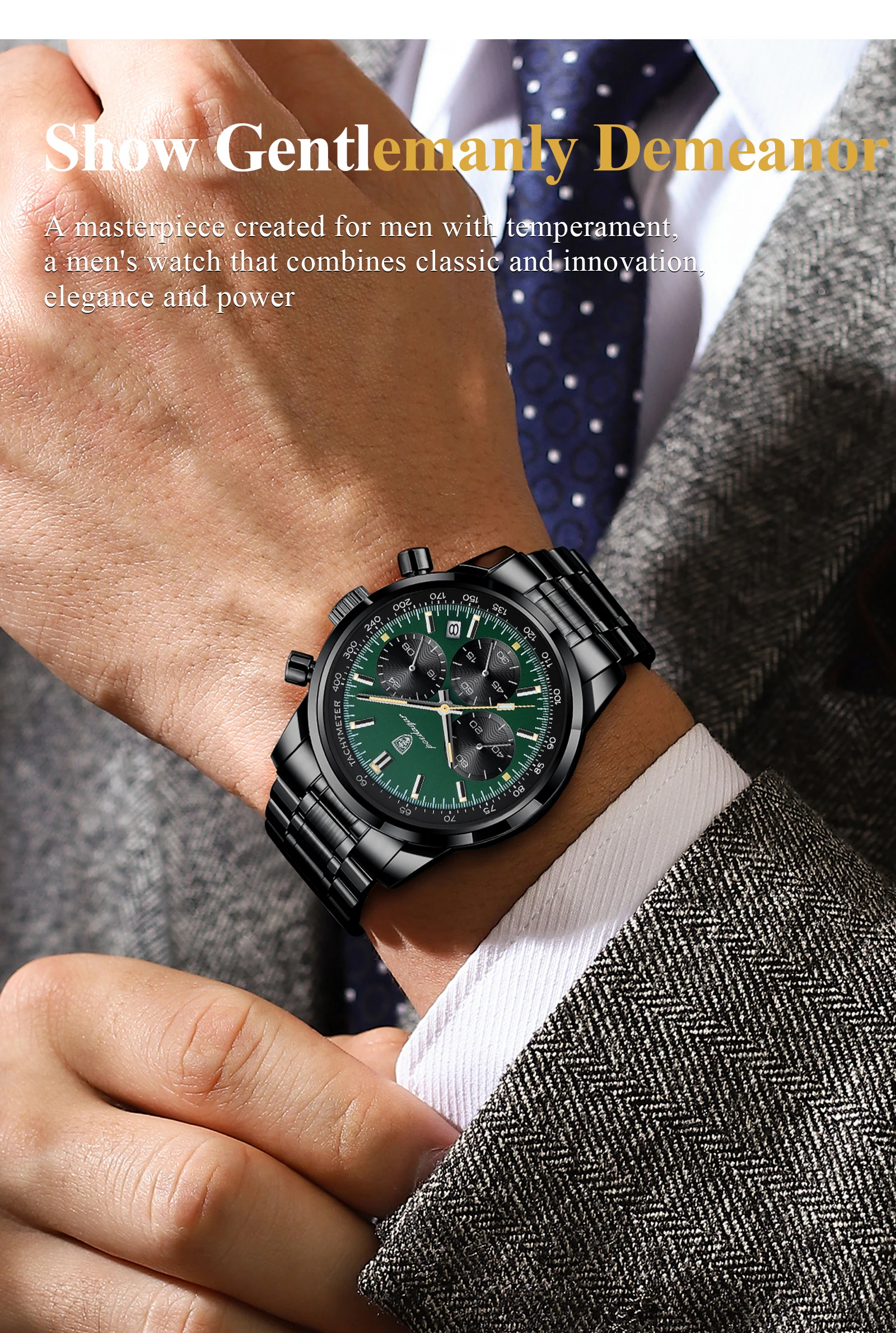 POEDAGAR Top Luxus Männer Uhr Wasserdicht Leucht Datum Chronograph Mode herren Quarzuhr Edelstahl Sport Mann Uhren – Detail 4