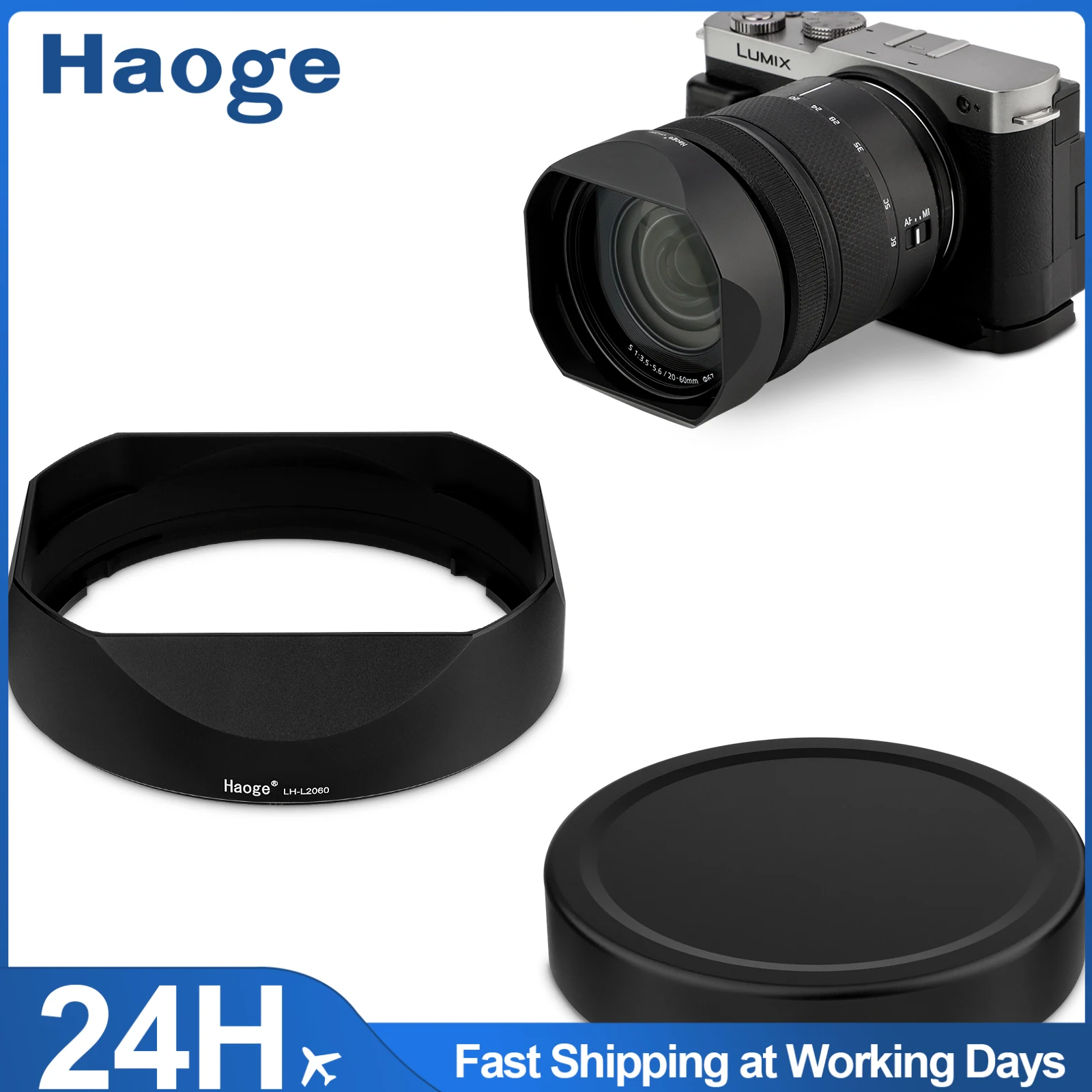 

Haoge Square Metal Lens Hood for Panasonic LUMIX S 20-60mm F3.5 - 5.6 Lens With Metal Cap Kit S-R2060 Bayonet shades Accessories