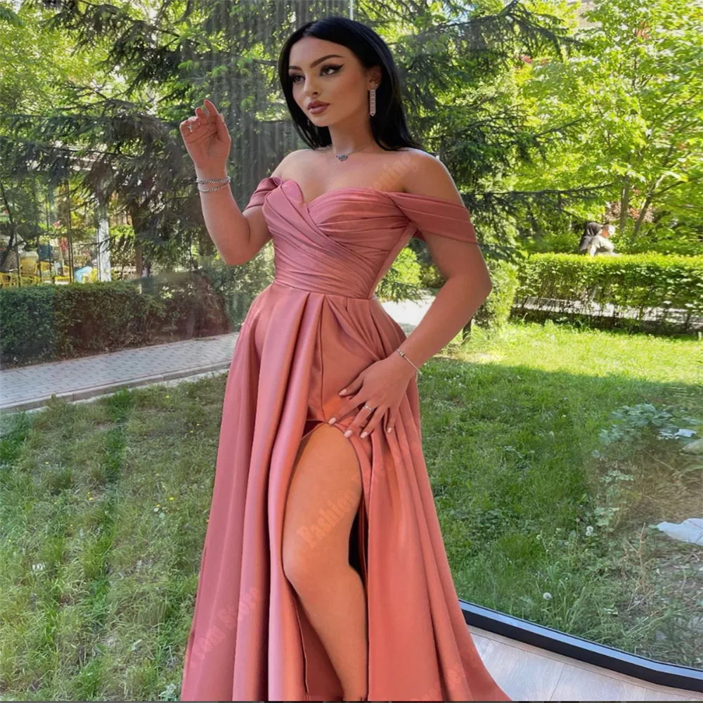 Off The Shoulder Sleeveless Prom Dresses Sexy High Split A-Line Women Ball Evening Gowns Cocktail Party Maxi Robe De Soiree 2024