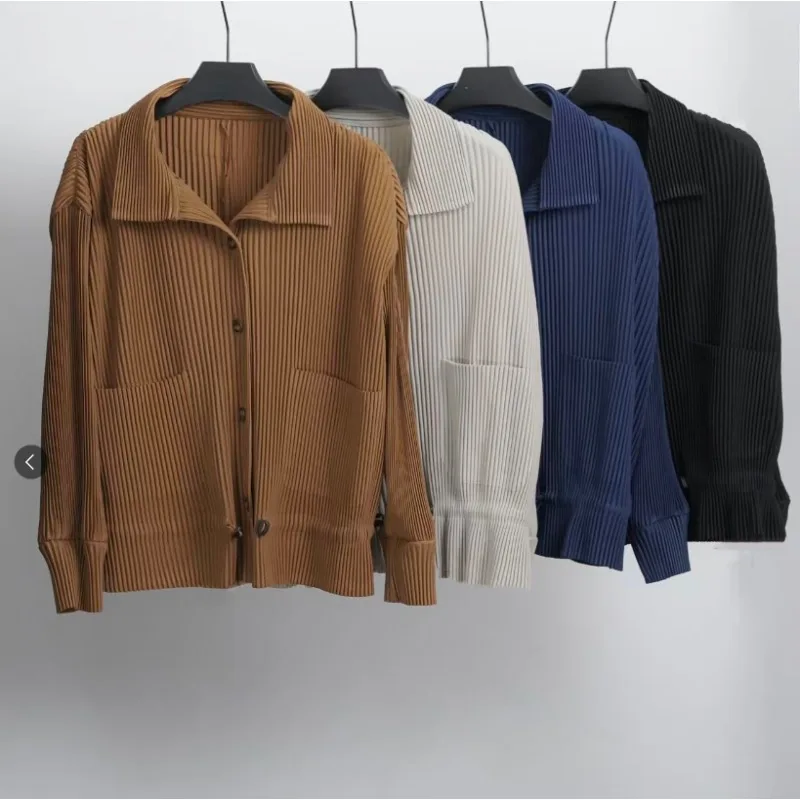 

Miyake Pleated Plisse Jacket Women Lapel Single-breasted Solid Casual Commuter Blouse 2025 Fall New Personality Loose Jacket