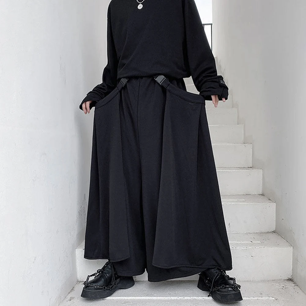 Y2k Casual Double-Layer Dark Skirt Pants Unisex Spring Fashion Youth Nightclub Trendy Hakama Men'S Clothing Genderless 2026 New