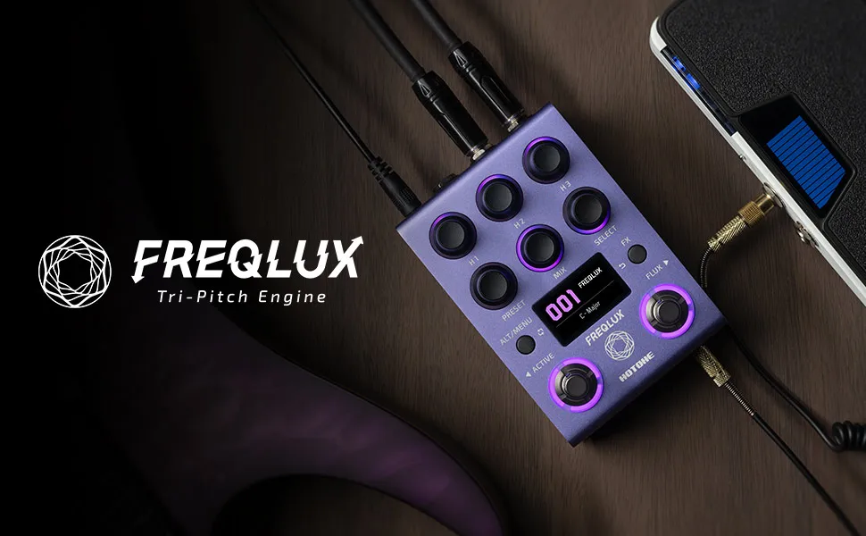 Hotone Freqlux pedal de pitch shifting polifônico da série NeonGlow