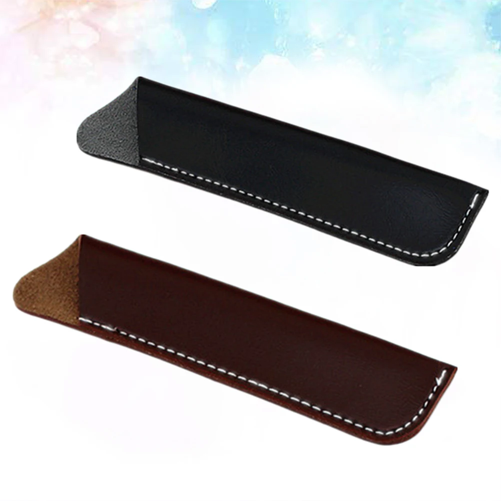

2Pcs Pen Bag Black Brown PU Protector Pencil Pouch Office School Waterproof Soft Flexible Stationery Gift