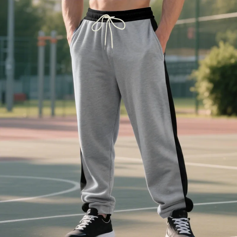 

American autumn and winter men's casual trousers simple and heavy terry loose contrasting color splicing straight sweatpants