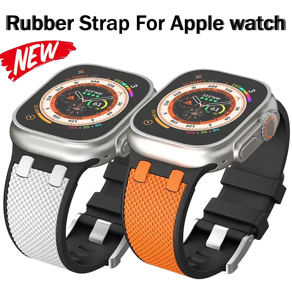 

Carbon Fiber Strap for Apple Watch Ultra 2 Band 49mm 45mm 44mm 42mm Men Sport Silicone Bracelet For iWatch Series 9 8 7 6 4 5 se