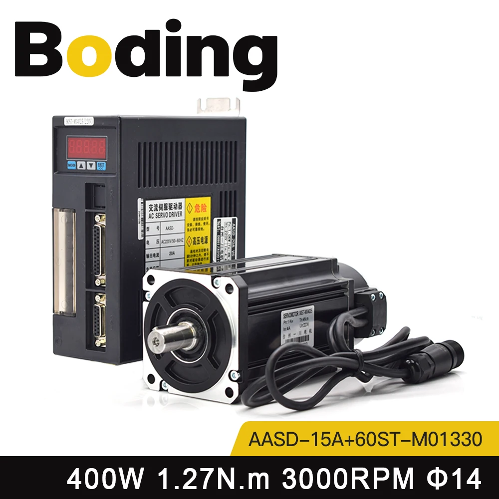 

BODING 400W AC Servo Motor Kits 60ST-M01330 1.27N.m 220V 3000RPM Permanent Magnet Match Driver AASD-15A for CNC Engraver Machine
