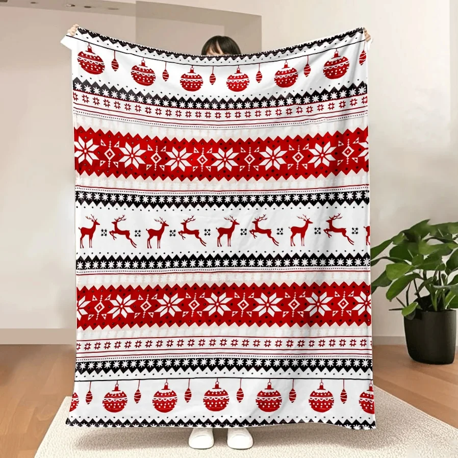 Weihnachts-Überwurfdecke für die Couch – Weihnachtsdecke aus Flanell-Fleece mit Rentier und Schneeflocken |   Warmes Winterkabinen-Überwurfdekor,