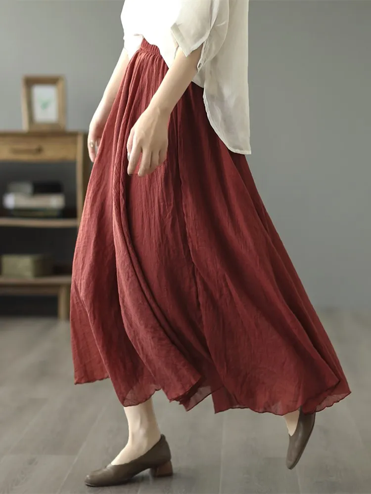 

High Waist A-Line Midi Skirt Women's Cotton Linen Bell Bot Skirt Summer New Sle Retro Flared Skirt Commute Pure Color
