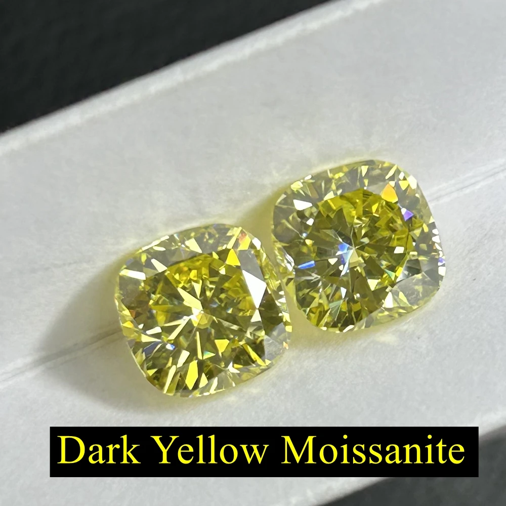 Meisidian Coated Color 1-5 Carat Cushion Dark Yellow Moissanite Diamond