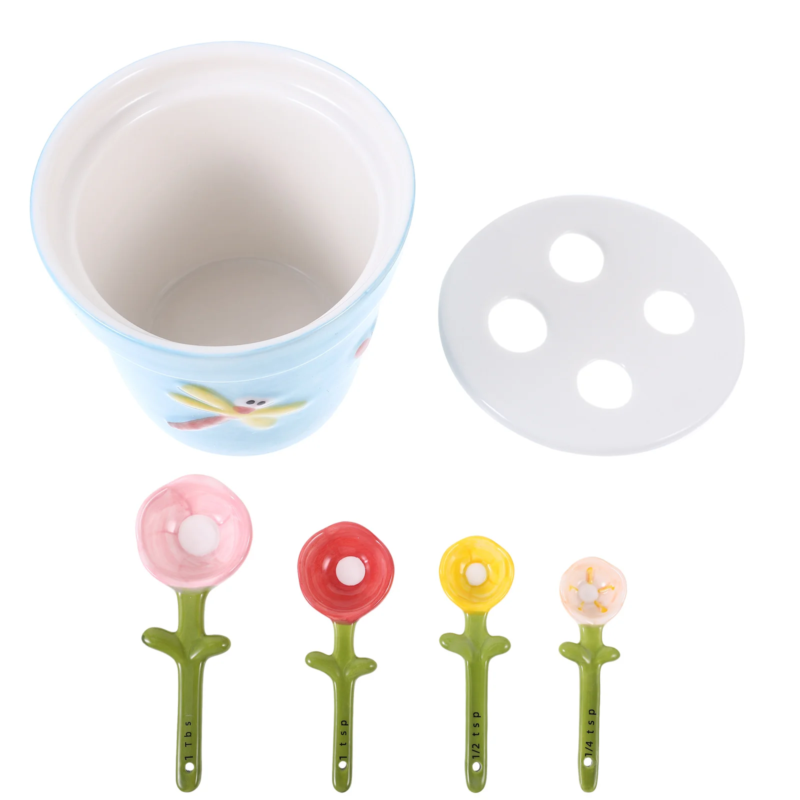 

1Set Flower Measuring Spoon Ceramic Baking Tool Kitchen Graduated Scoop Powder Milk Sugar Coffee Ingredient Scoop