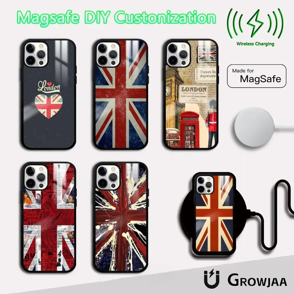 

England British Uk Flag Phone Case For IPhone 16 15 14 13 12 11 Pro Max Plus Mini Magsafe Mirror Wireless Magnetic Funda