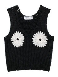 KAOPU ZA Women floral knit crochet sexy v-neck sleeveless female pullover chic tops