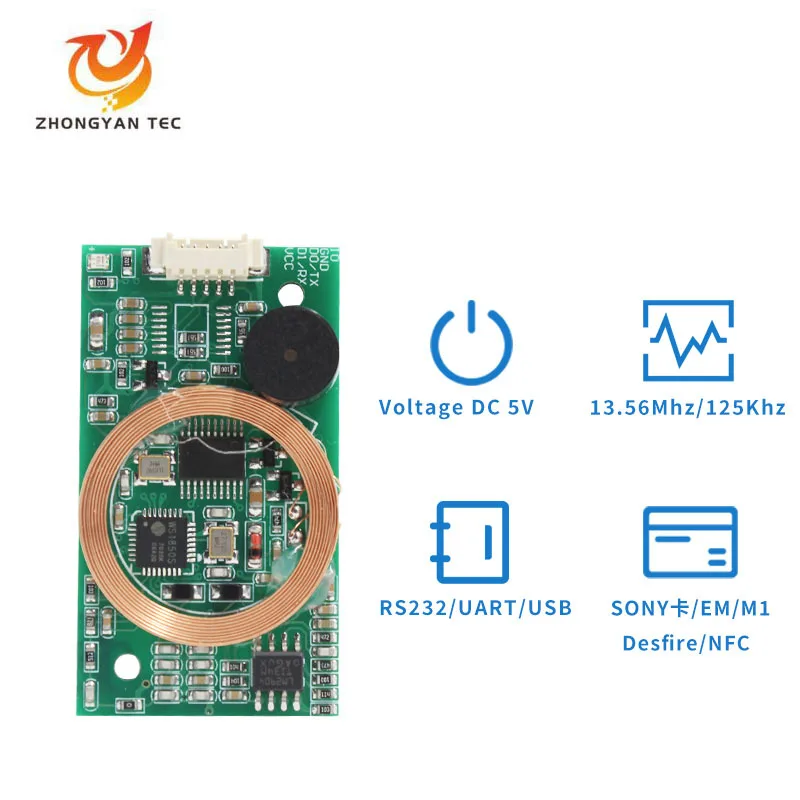 Dual Frequency RFID Reader Module EM4100 Support Mifare Card 125KHz & 13.56MHz NFC Reader Module With WG26/34 Output