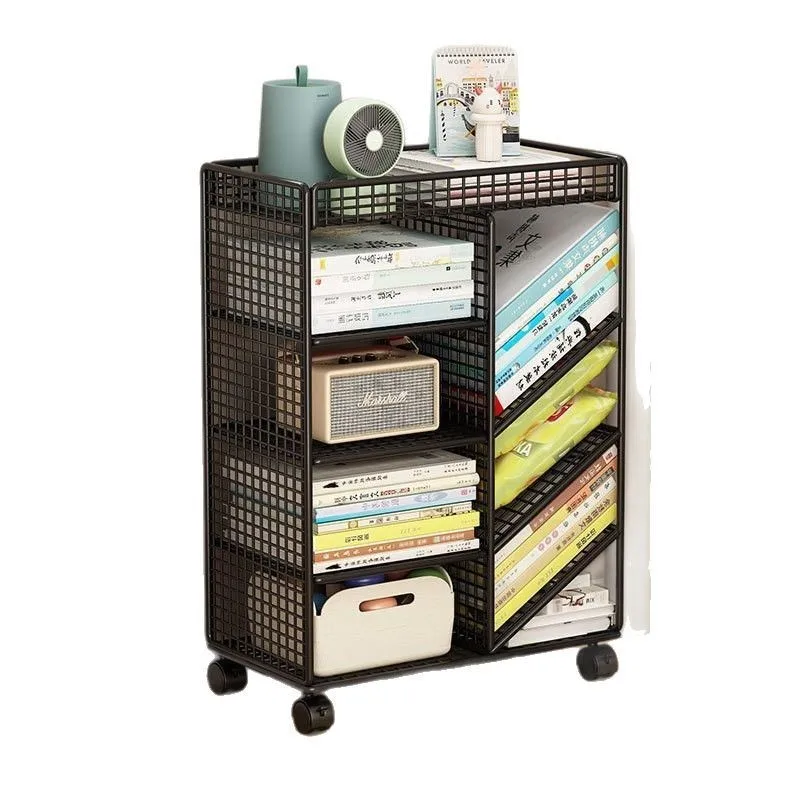 Under Desk Bookshelf Rolling Storage Trolley with Wheels for Classroom & Home Portable Side Shelf for Student Desk, Space-Saving