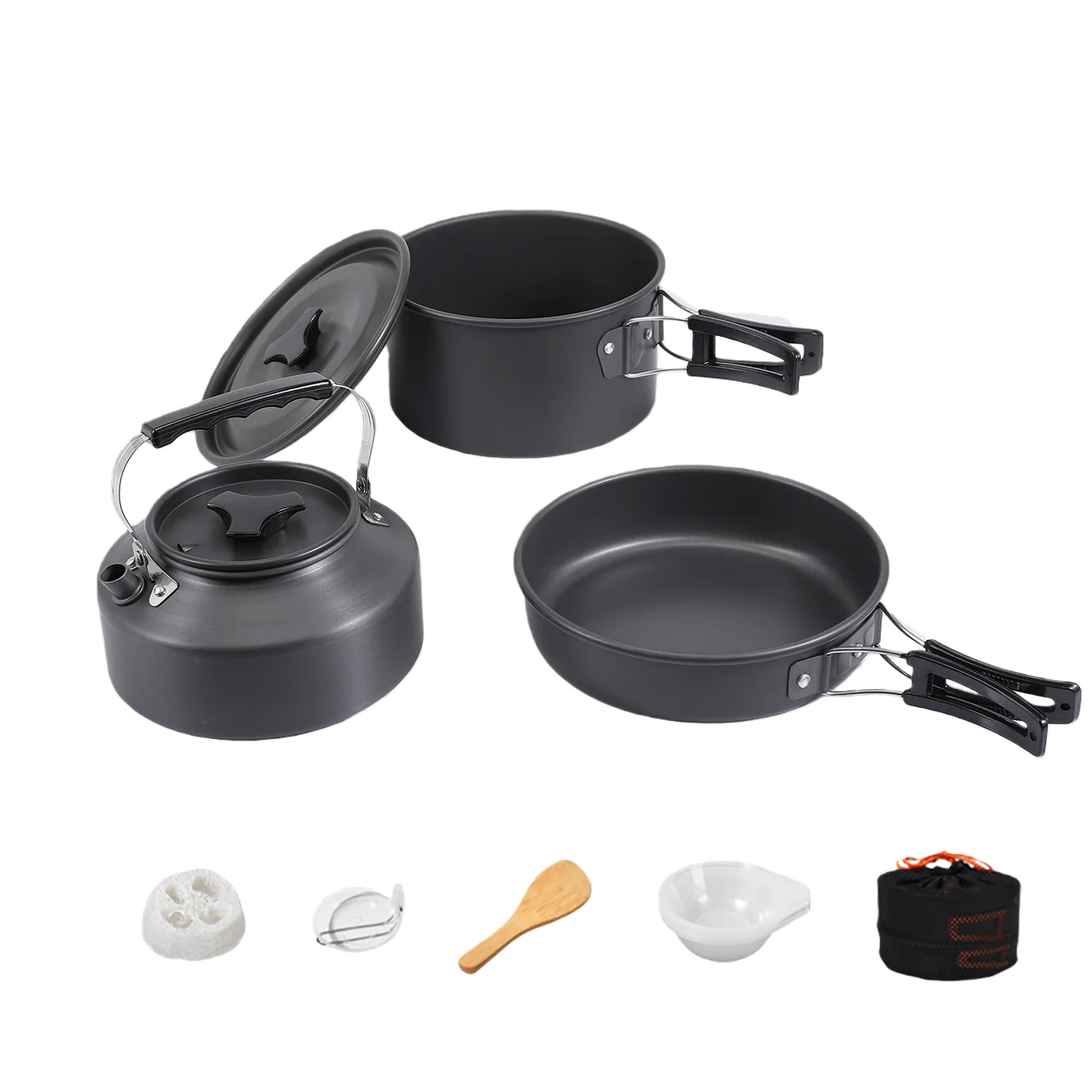 

Hike Mount Outdoor 2-3 Person Metal Pot Set Portable Cookware Multi-Person Teapot Non-Stick Frying Pan Camping Outdoor Cooking