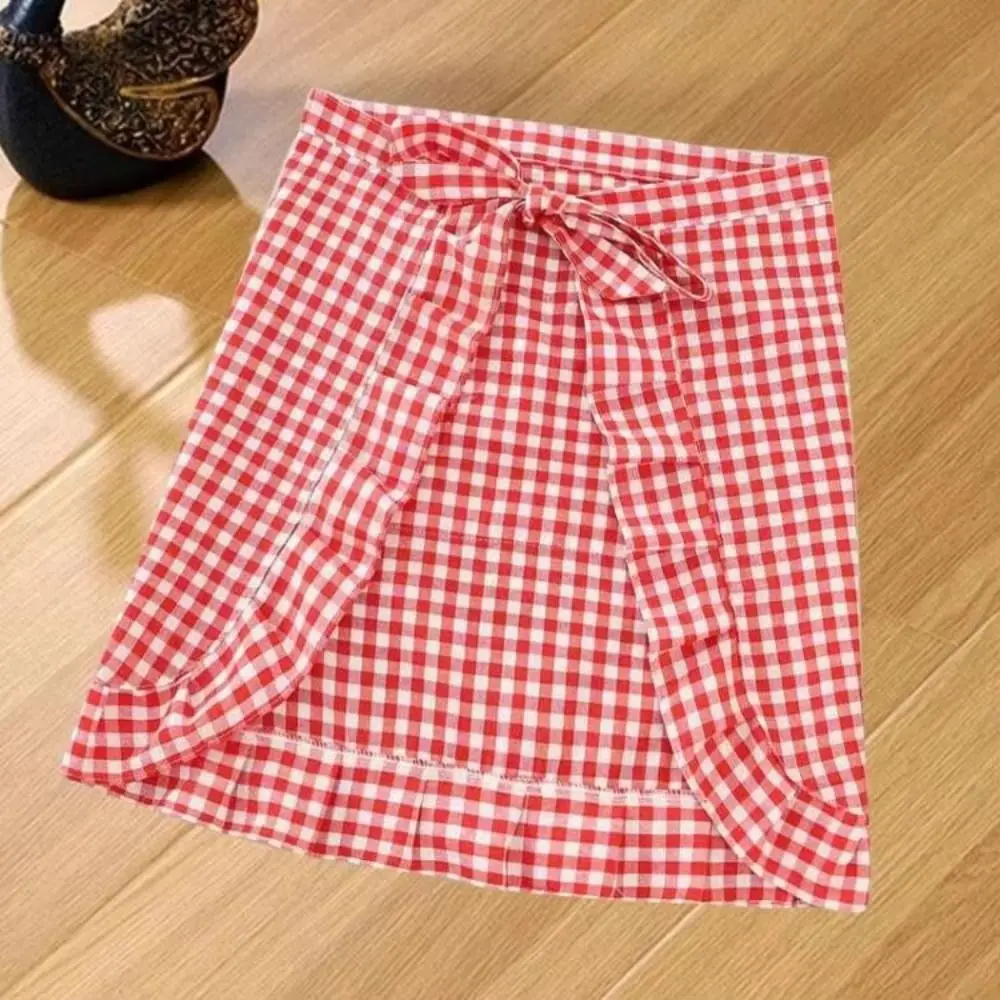 New Cotton Half-length Apron Stain-resistant Breathable Kitchen Apron Square Check Women's Workwear for Cooking or Work