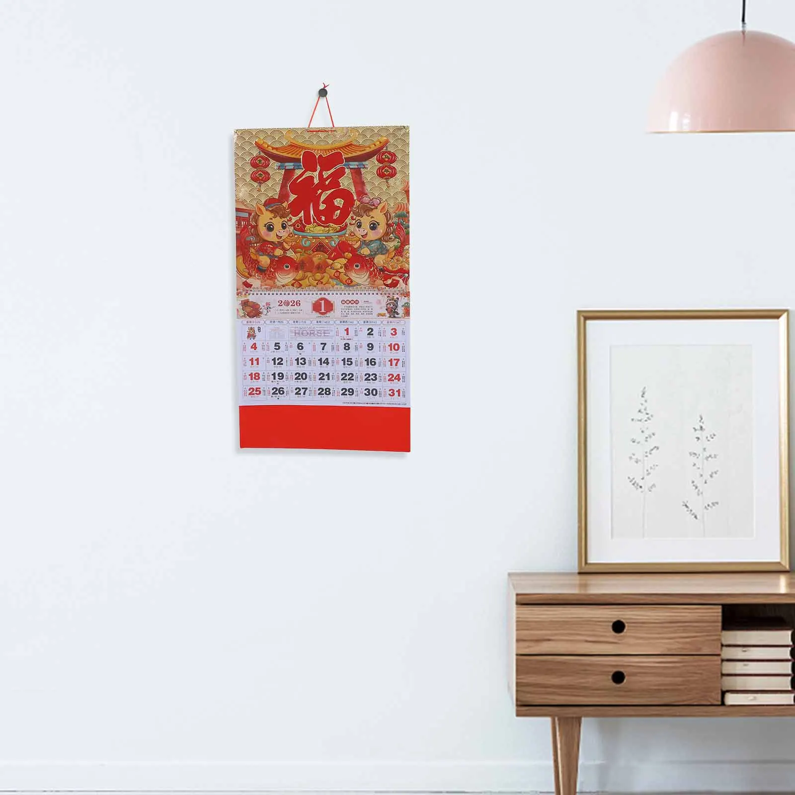 

2026 Wall Calendar 12 Months Chinese Lunar Year Of The Horse Traditional Feng Shui Hanging Calendar For Home Office Decor Clear