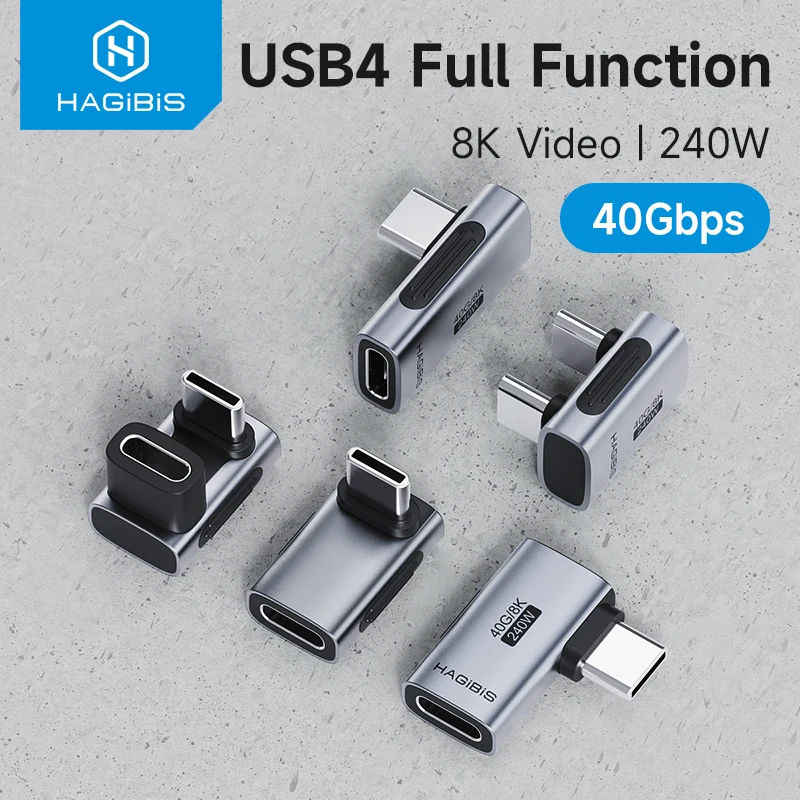 하기비스 USB C to C 어댑터, 썬더볼트 4/3 맥북 아이폰 15 프로 태블릿용 USB4 어댑터, 240W, 40Gbps, 8K, 60Hz, 90 도 변환기 