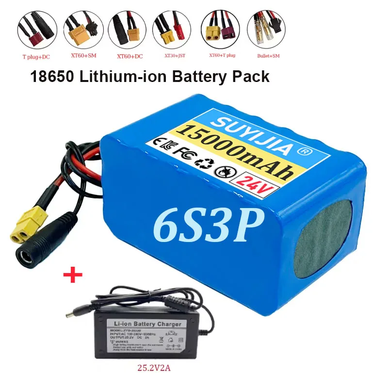 

Оригинальный 100% литий-ионный аккумулятор высокой емкости 18650 6S3P 25,2 В 15 Ач аккумуляторная батарея Встроенный BMS 15 Ач с зарядным устройством 25,2 В