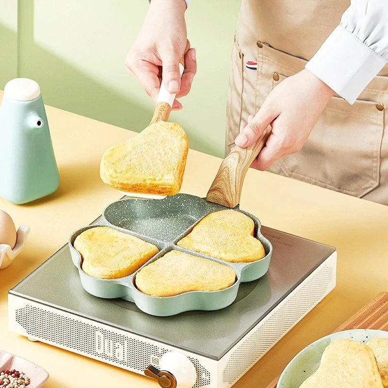 

Heart Shape 4-hole Frying Pan Omelet Pan Non-stick Egg Pancake Steak Pan Cooking Egg Ham Pans Breakfast Maker Cookware Tool