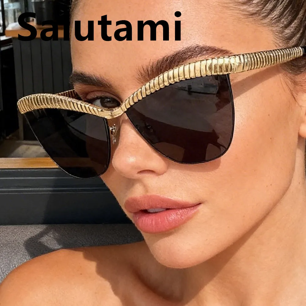 Einzigartige Cat-Eye-Sonnenbrille mit halbem Rahmen für Damen, neue Modemarke, Sonnenbrille aus Legierung mit Farbverlauf, trendige Damen-Sonnenbrille zum Autofahren