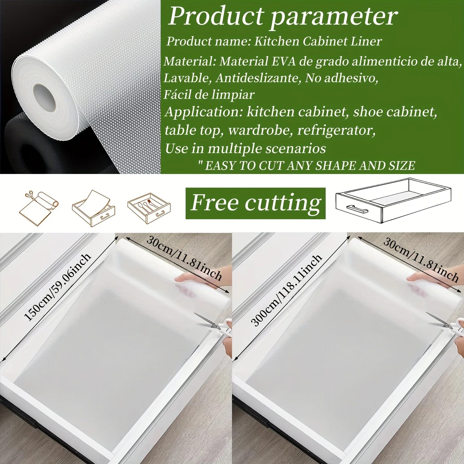 1Roll 30CM Easy To Clean Kitchen Cabinet Liner, Thick Oil-Proof Anti-Mildew Mat For Drawers Wardrobes Shoe Storage Home Use