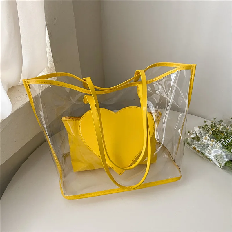 Bags With Pouch PU Open Daily All Match Soft Big 2023 New Class Bag For College Students Pellucid Summer Handbags High Capacity