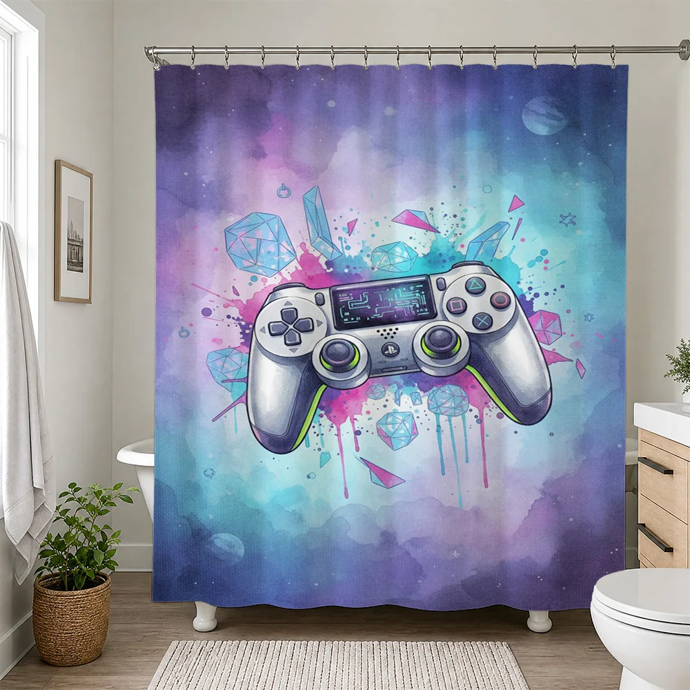 Retro Gaming Controller Shower Curtain Fun Pop Art Video Game Lover Bathroom Decor Shower Curtain