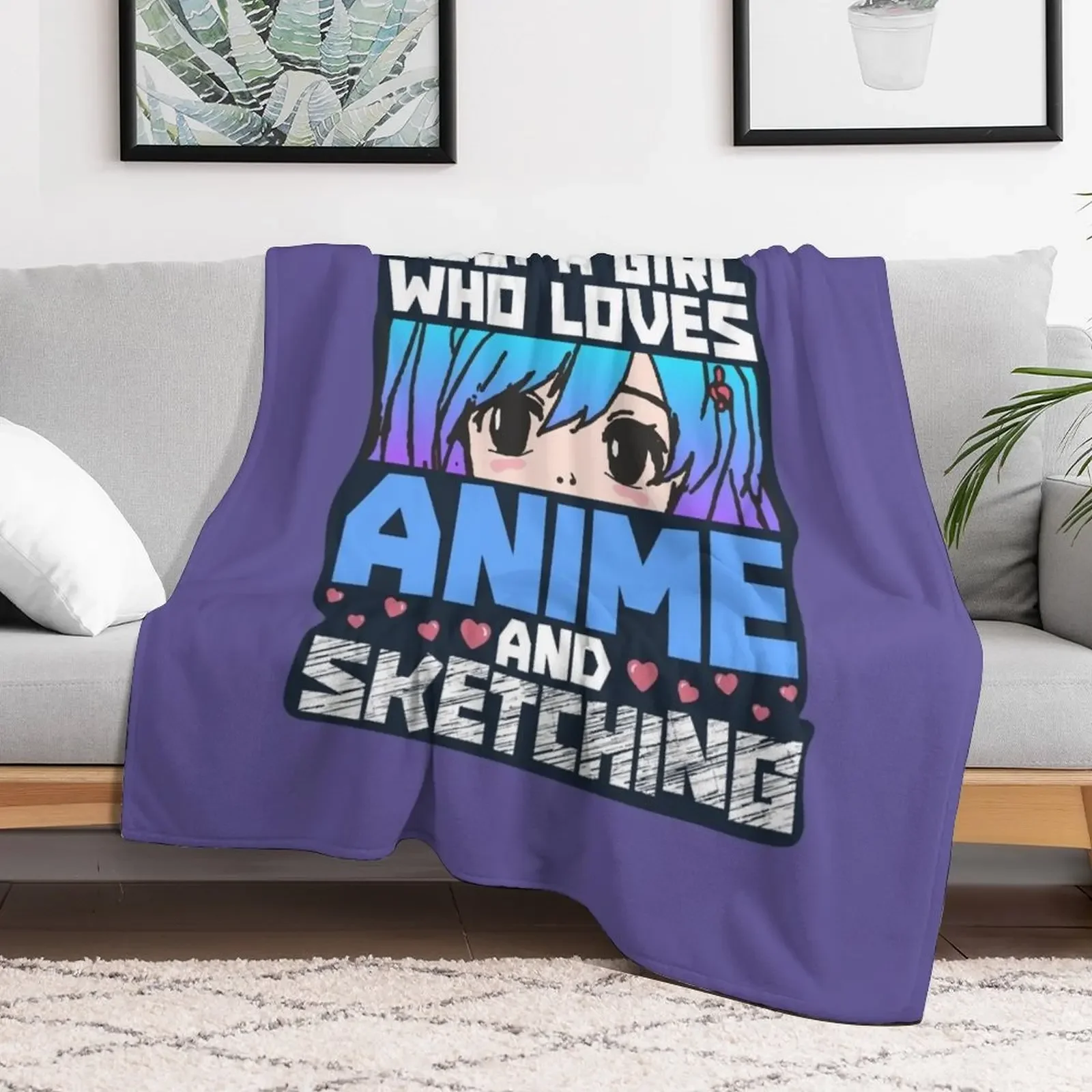 Just a girl who loves anime and sketching Throw Blanket Flannels funny gift wednesday Blankets