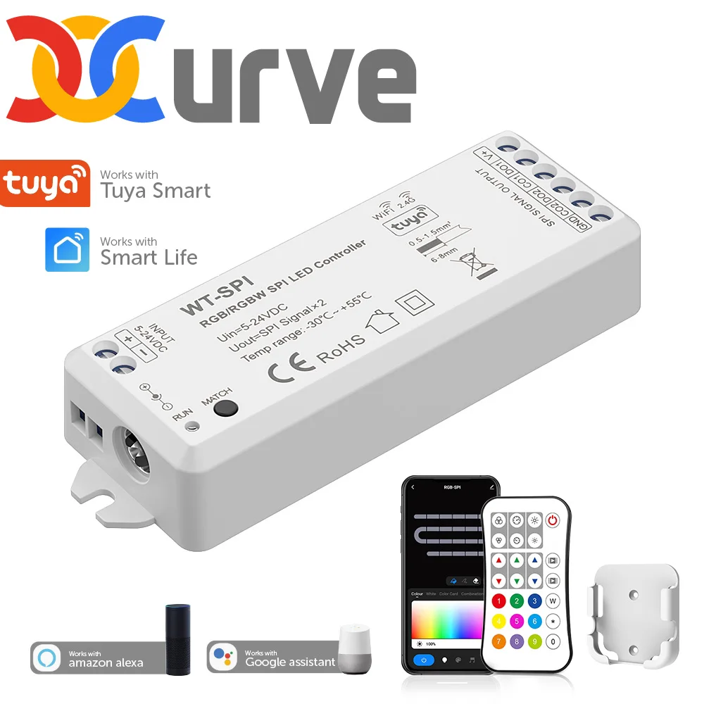 

Google Assistance RF27Keys Remote Tuya Alexa SPI LED Controller for WS2811 WS2812B WS2815 RGB SK6812 WS2814 RGBW LED Light 5-24V