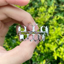 RACHELZ Punk Silver Color Hollow Fangs Teeth Grill 14K Gold Plated Dental Grills Tooth Caps Decor For Women Men Jewelry Cosplay