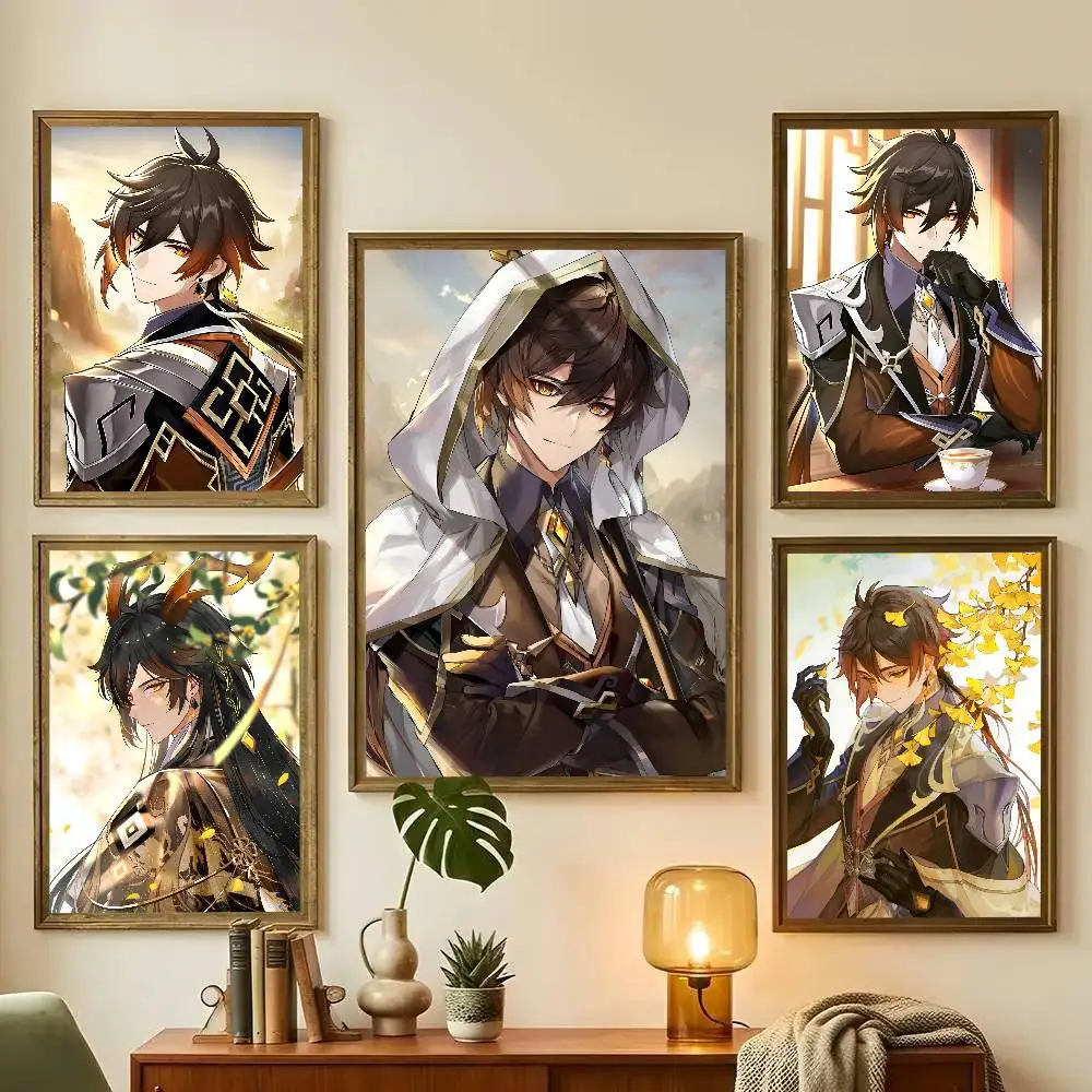 1pc Anime Genshin Impact Z-hongli Poster Sticker Print Waterproof Wall Art For Living Room Bedroom Home Decor