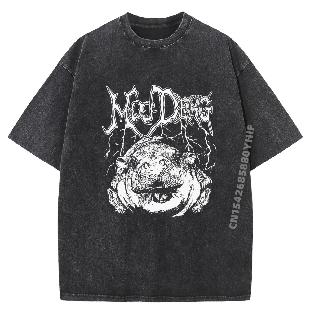 

Cute Baby Hippo Moo Deng Hippopotamus Wholesale Tshirts 100 Pcs Men's Clothing Classic Washed Vintage Tops