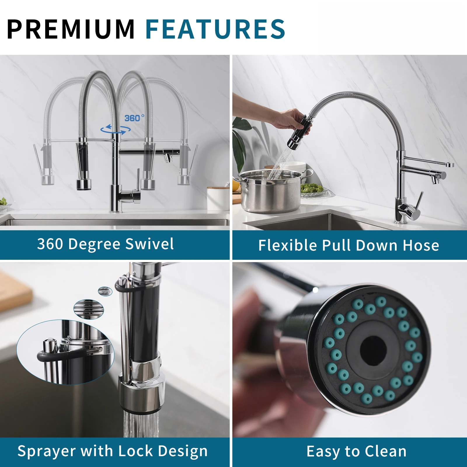 Chrom Plating Luxury Single Hole Pull Down Spring Sprayer Dual Spout Kitchen Pull Down Faucet Faucet