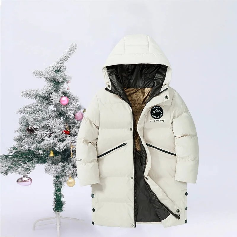 

Ветрозащитная верхняя одежда с подкладкой для детей-подростков, детская уличная одежда для детей от 6 до 18 лет, бежевое зимнее толстое теплое длинное пальто на хлопковом пуху для мальчиков и девочек