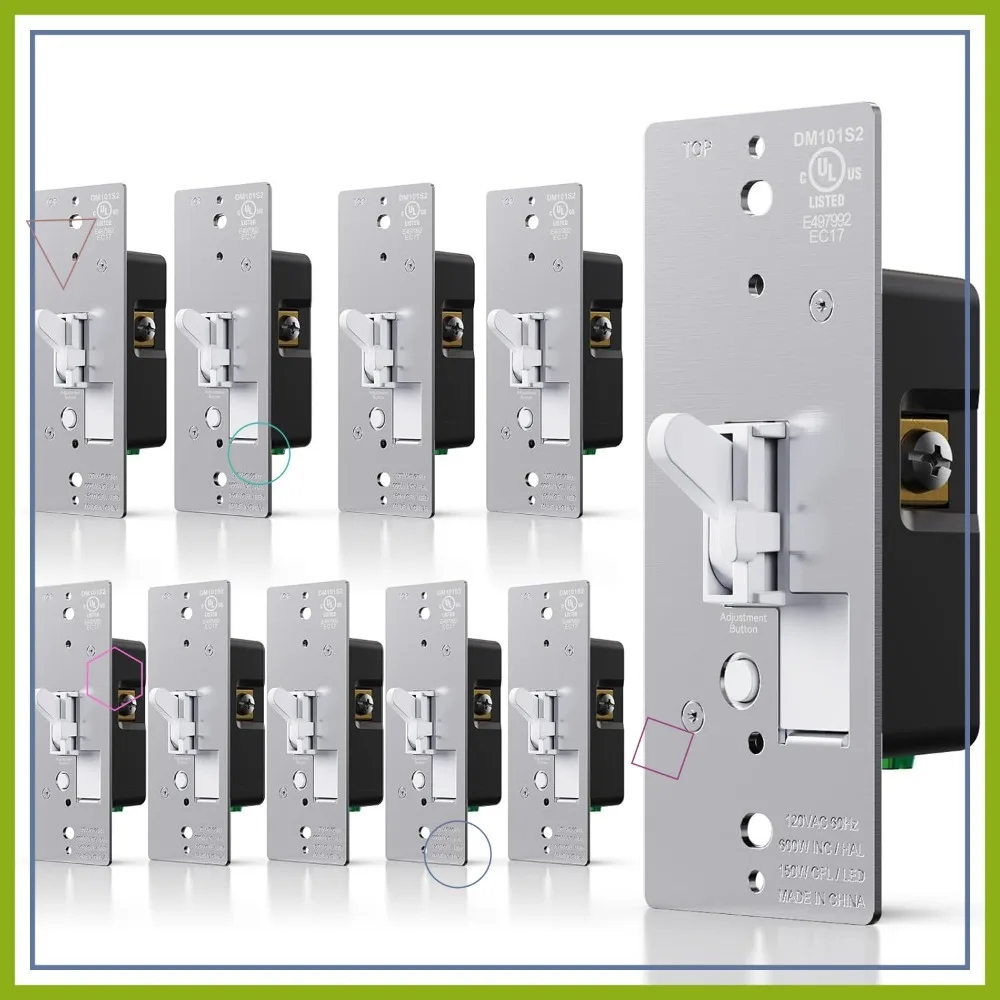 

Toggle Slide Dimmer Switch for Dimmable LED/CFL/Lights, 600W Max, Single-Pole or 3-Way, White, 10 Pack
