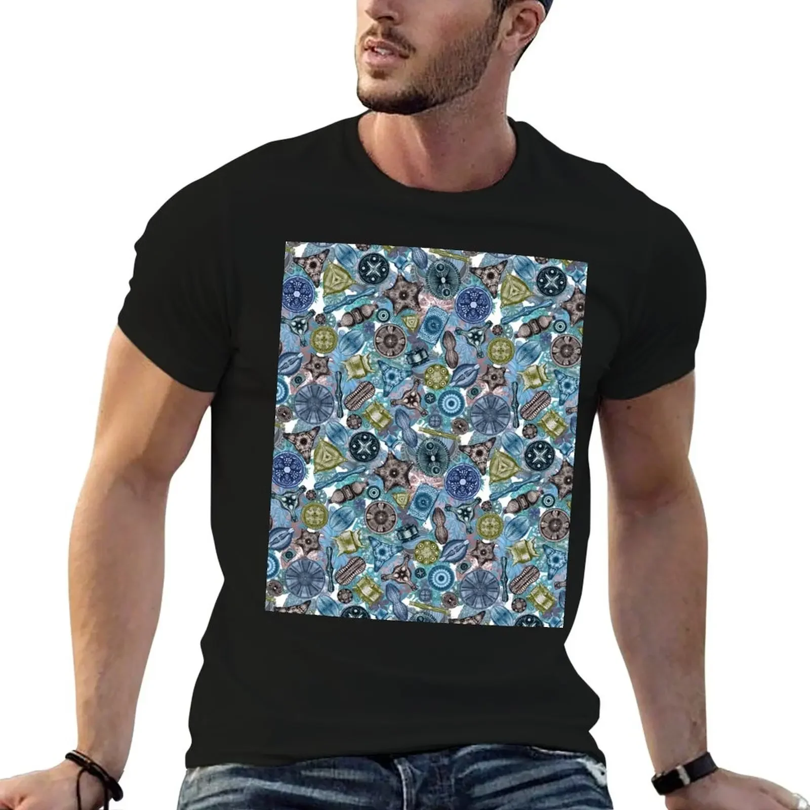 Ernst Haeckel Cool Toned Diatoms Tossed over Sea Squirts T-Shirt shirts graphic Man t-shirt T-shirts man shirts men graphic