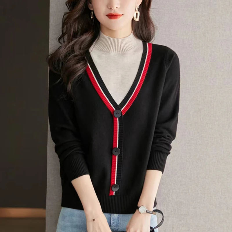 

New Fake Two-piece Women Sweater 2025 Autumn Winter Half High Collar Long Sleeve Pullovers Top Knitted Sweater Mujer