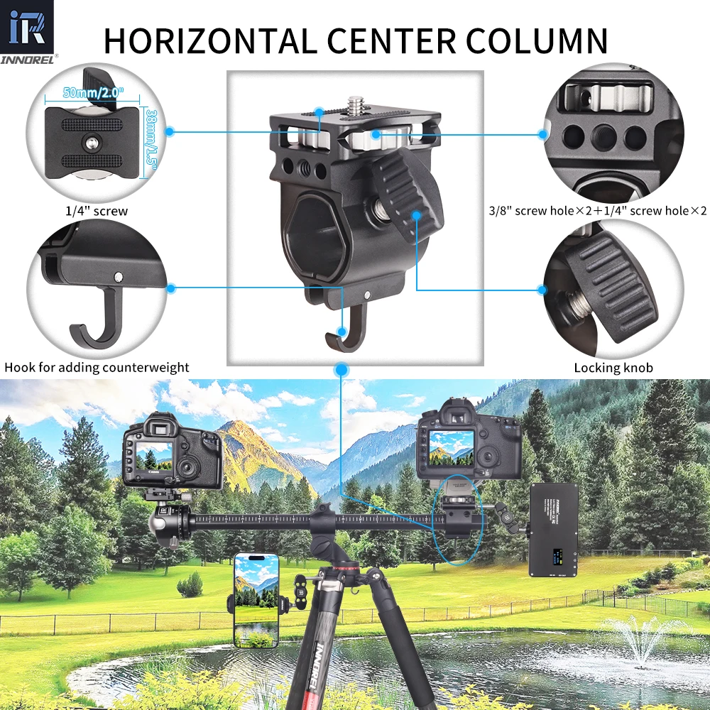 Carbon Fiber Horizontal Tripod INNOREL YT284C, Professional Camera Monopod for DSLR Video Camcorder Overhead Shooting Load 20kg