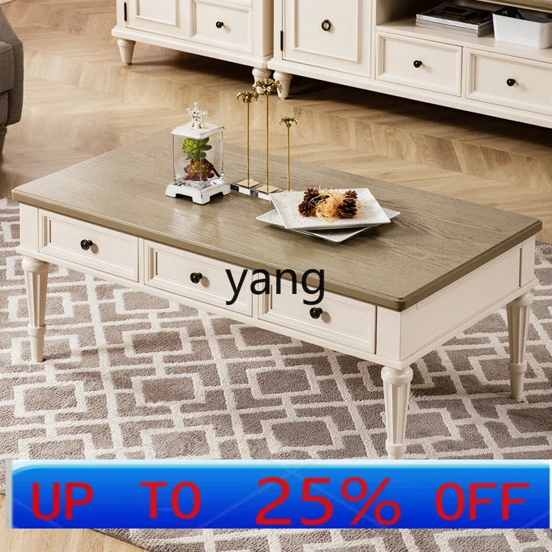 CX all solid wood tea table six drawers living room white cream wind household log