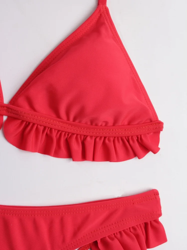 Bikini Women Swimsuit 2025 New Solid Sling Buckle Ruffles Bikinis Set Sexy Swimwear Summer 2 Piece Set Beach Bathing Suit Female