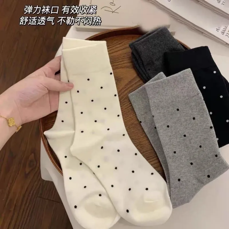 Versatile Women's Spring-autumn New Style Socks - Popular Polka Dot Cute Long Socks - Versatile Gray Mid-calf Socks