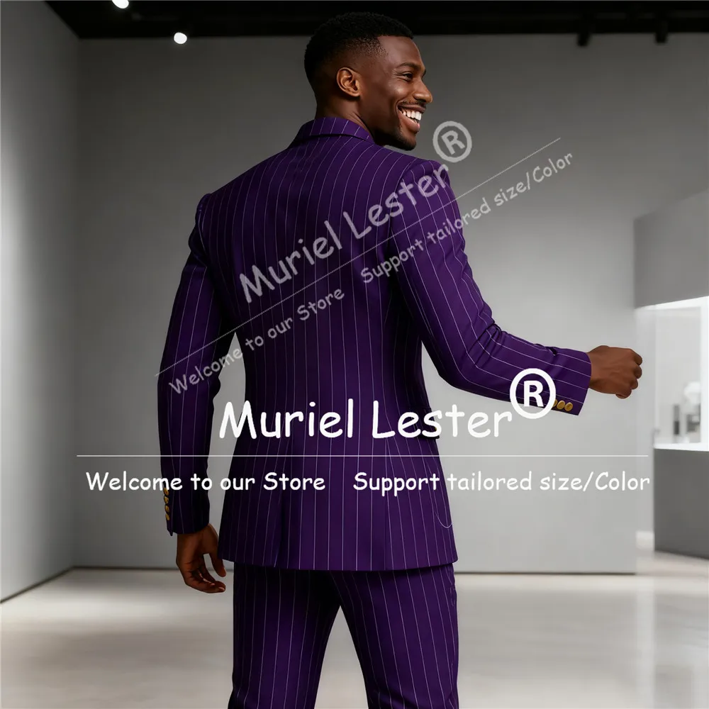 الذكور الأزياء مقلمة الرجال دعوى واحدة الصدر الوقوف طوق الحلل تخصيص 2 قطعة سترة السراويل المشارب trajes الفقرة hombre