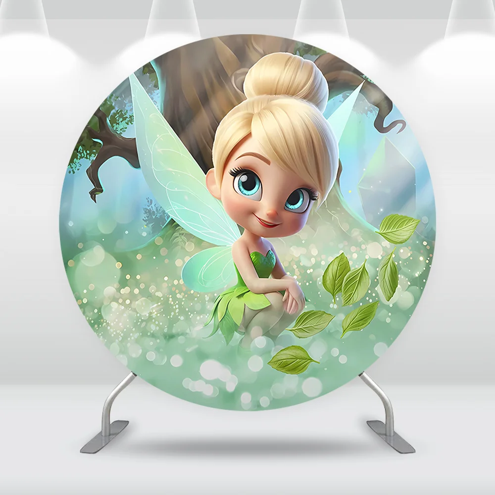 الغابة الخضراء تينكربيل موضوع استحمام الطفل دائرة مستديرة خلفية غطاء الجنية الأميرة الفتيات صور خلفية اسطوانة يغطي