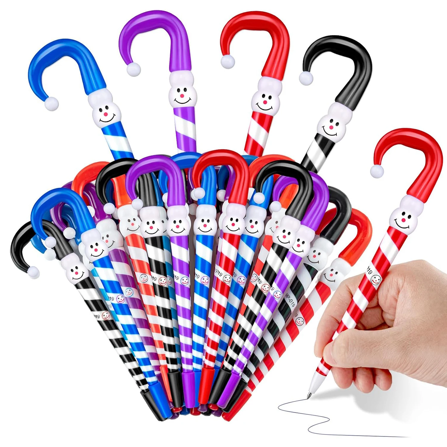 8 Pcs Christmas Candy Cane Pens,Snowman Umbrella Ball Point Pens Christmas Gift for Christmas Pens for School Boys and Girls