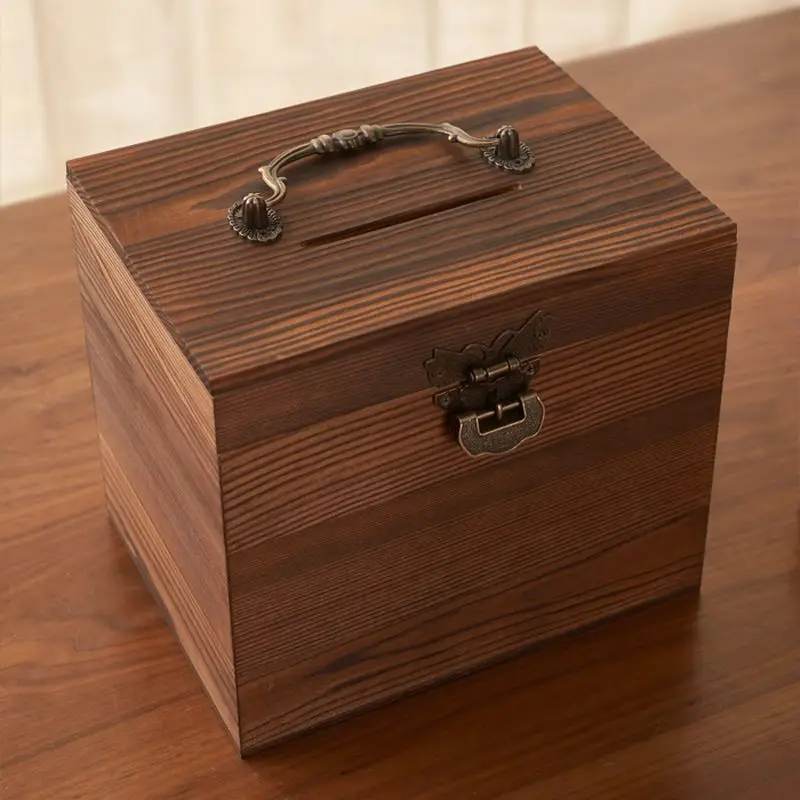 Vintage Wooden Storage Box With Lock And Handle, Rustic Pine Wood Decorative Chest For Coins Jewelry Small Items, Perfect Home