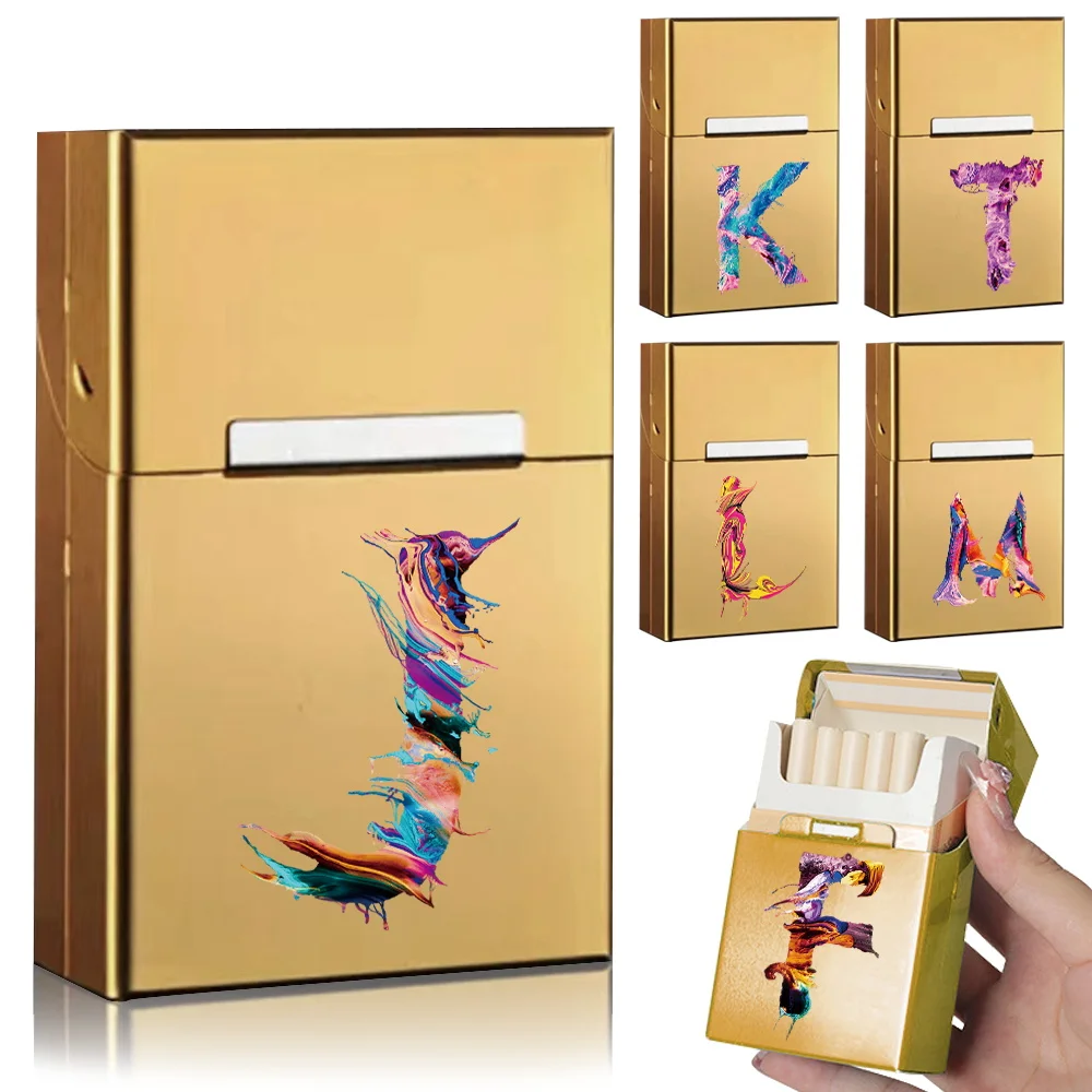 

Metal Cigarette Cigar Case Holder Pocket Smoke Storage Box Portable Cigarette Cover Daily Tobacco Organizer Paint Letter Pattern