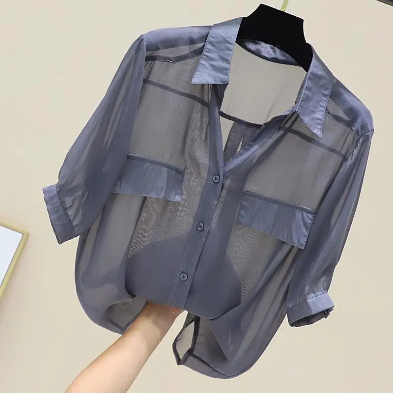 Korean Summer Women\'s 2024 New Patchwork Thin Square Collar Button Pocket Fashion Solid Color Loose Casual Short Sleeve Shirts